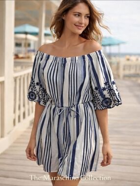 Style House Coastal Striped Off Shoulder Dress | 2X
